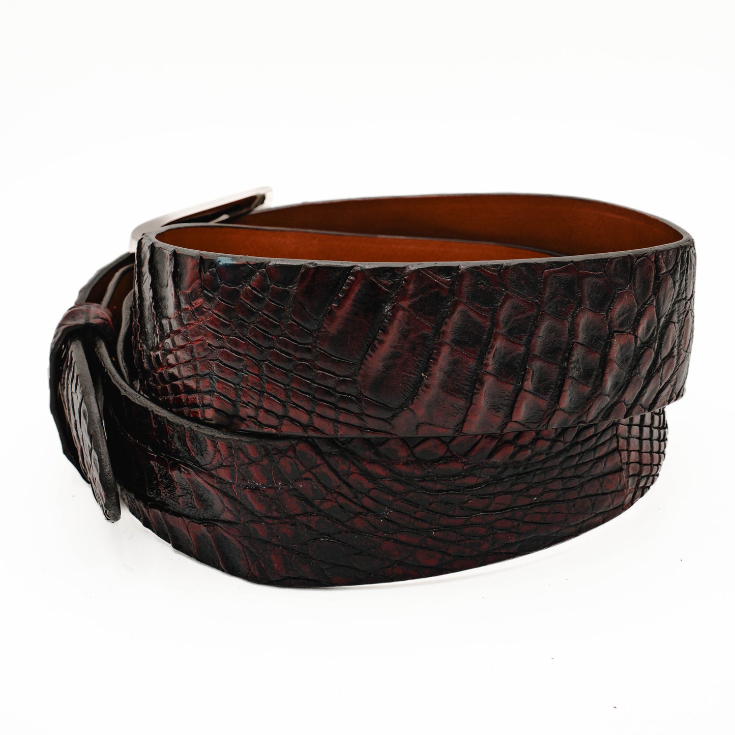 Hornback Black Cherry Caiman Crocodile Leather Belt