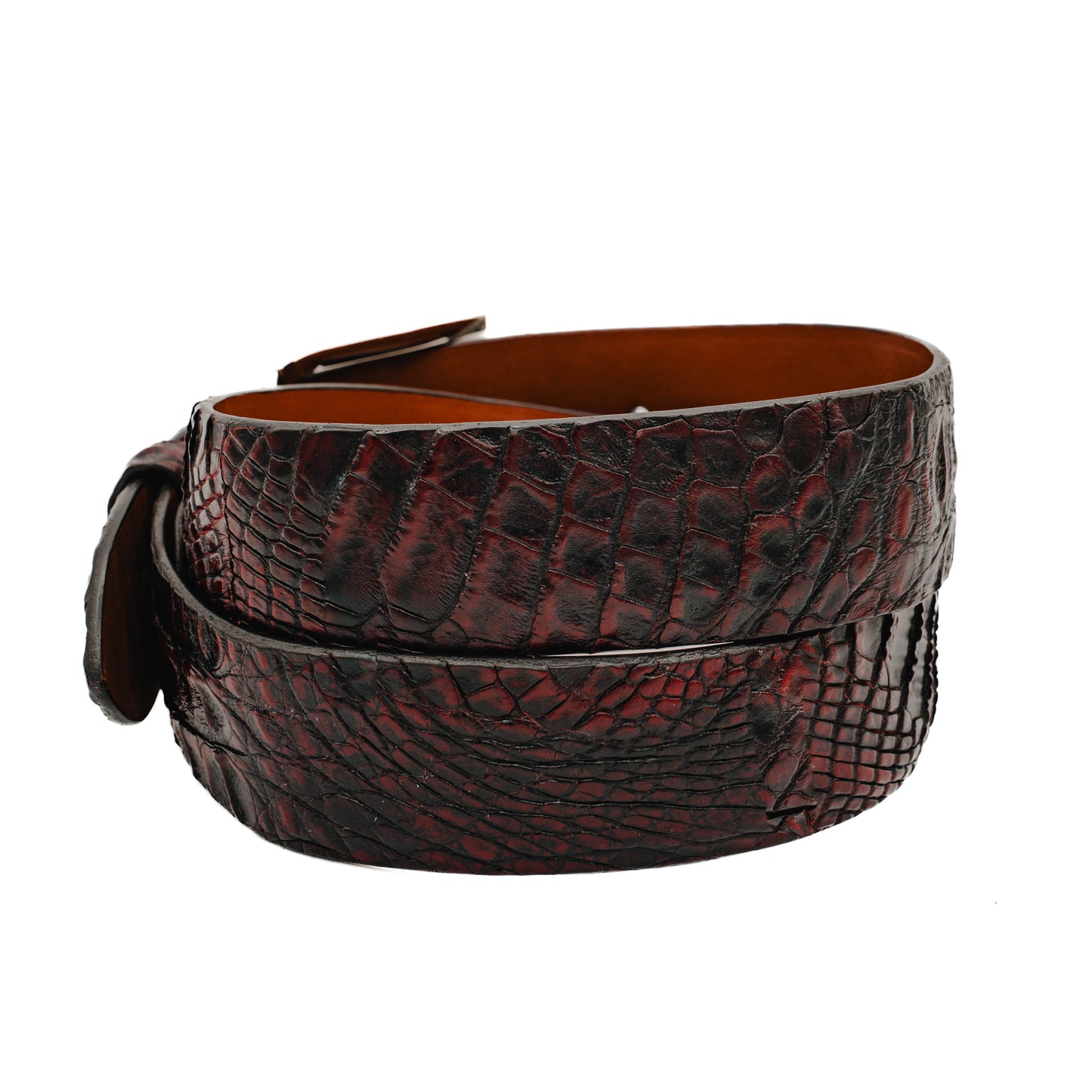 Hornback Black Cherry Caiman Crocodile Leather Belt