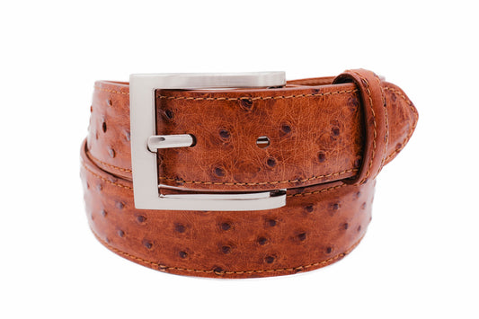 Full Quill Cognac Ostrich Leather Belt