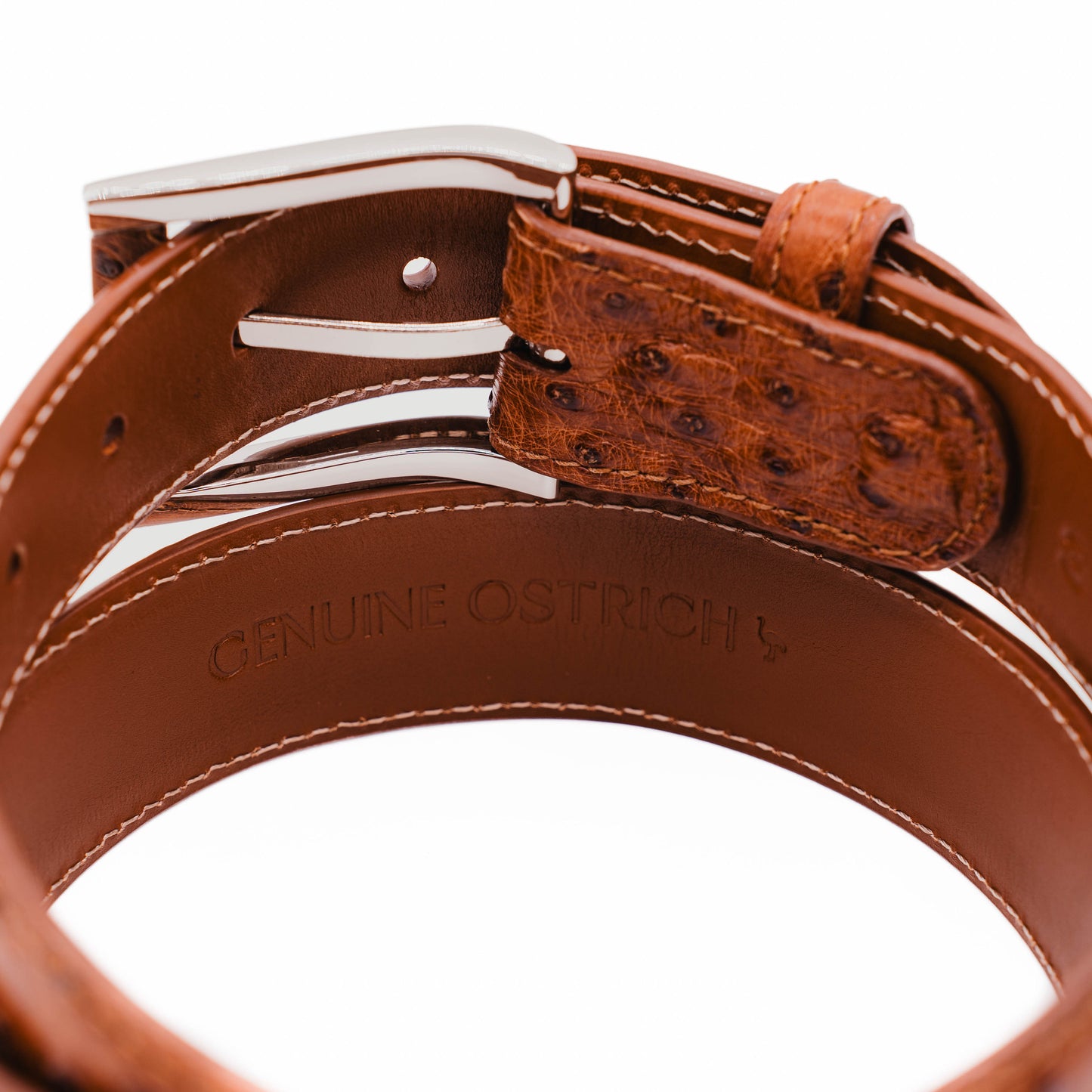 Full Quill Cognac Ostrich Leather Belt