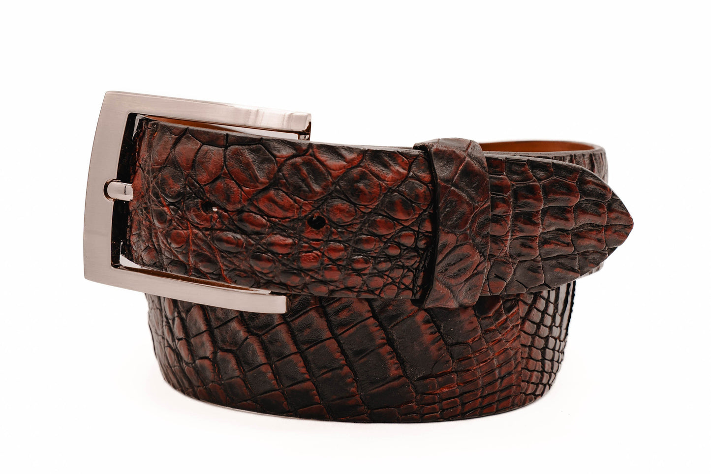 Hornback Black Cherry Caiman Crocodile Leather Belt