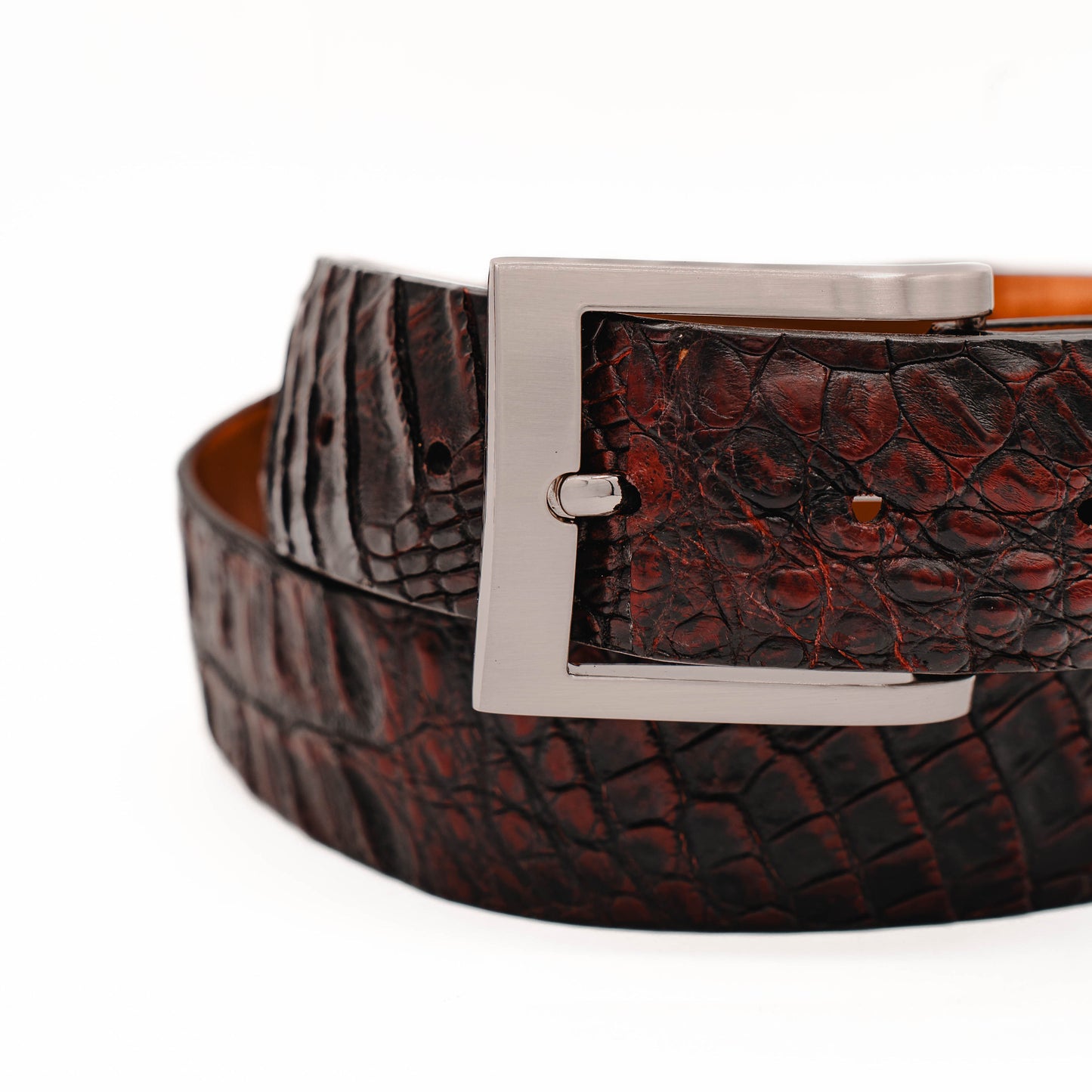 Hornback Black Cherry Caiman Crocodile Leather Belt
