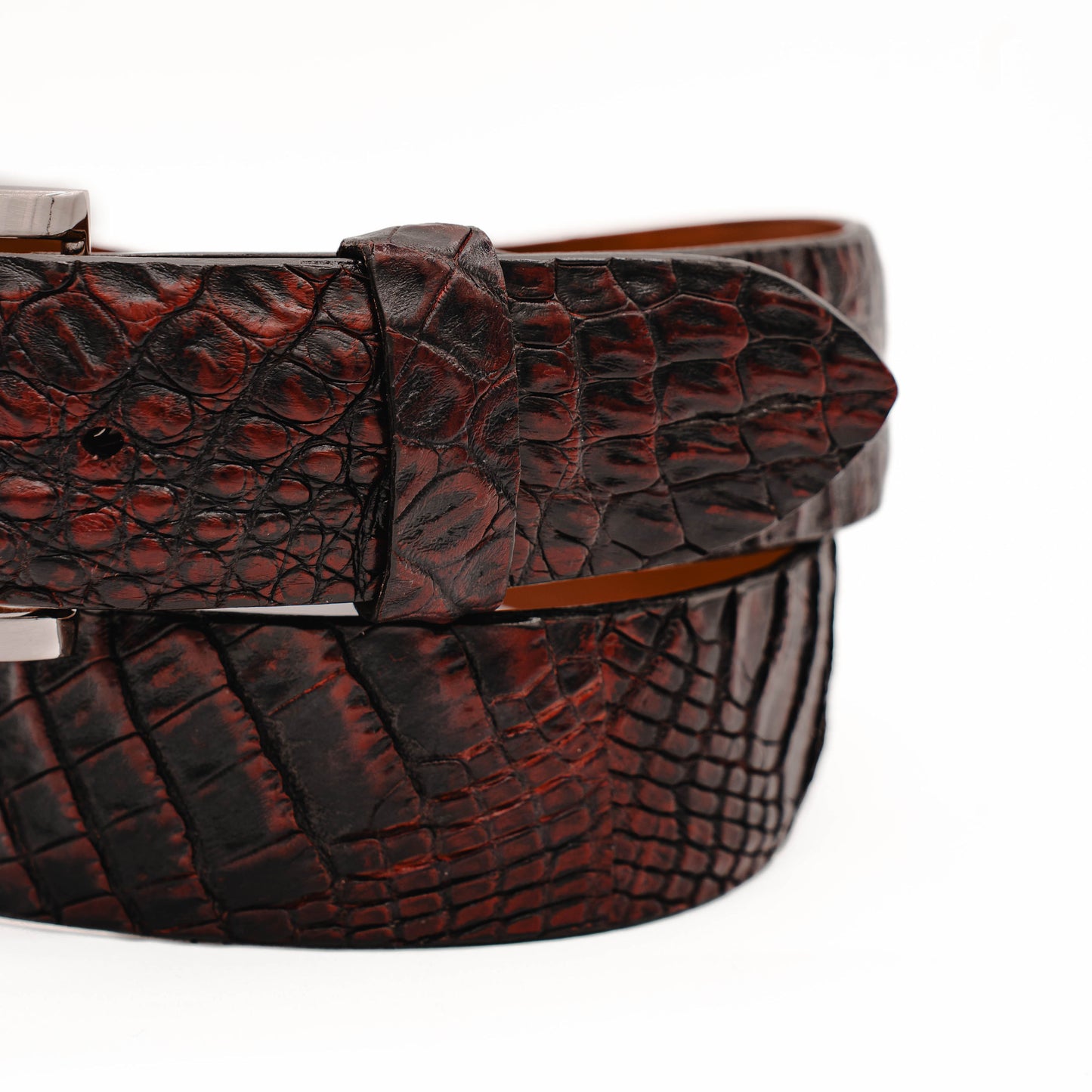 Hornback Black Cherry Caiman Crocodile Leather Belt