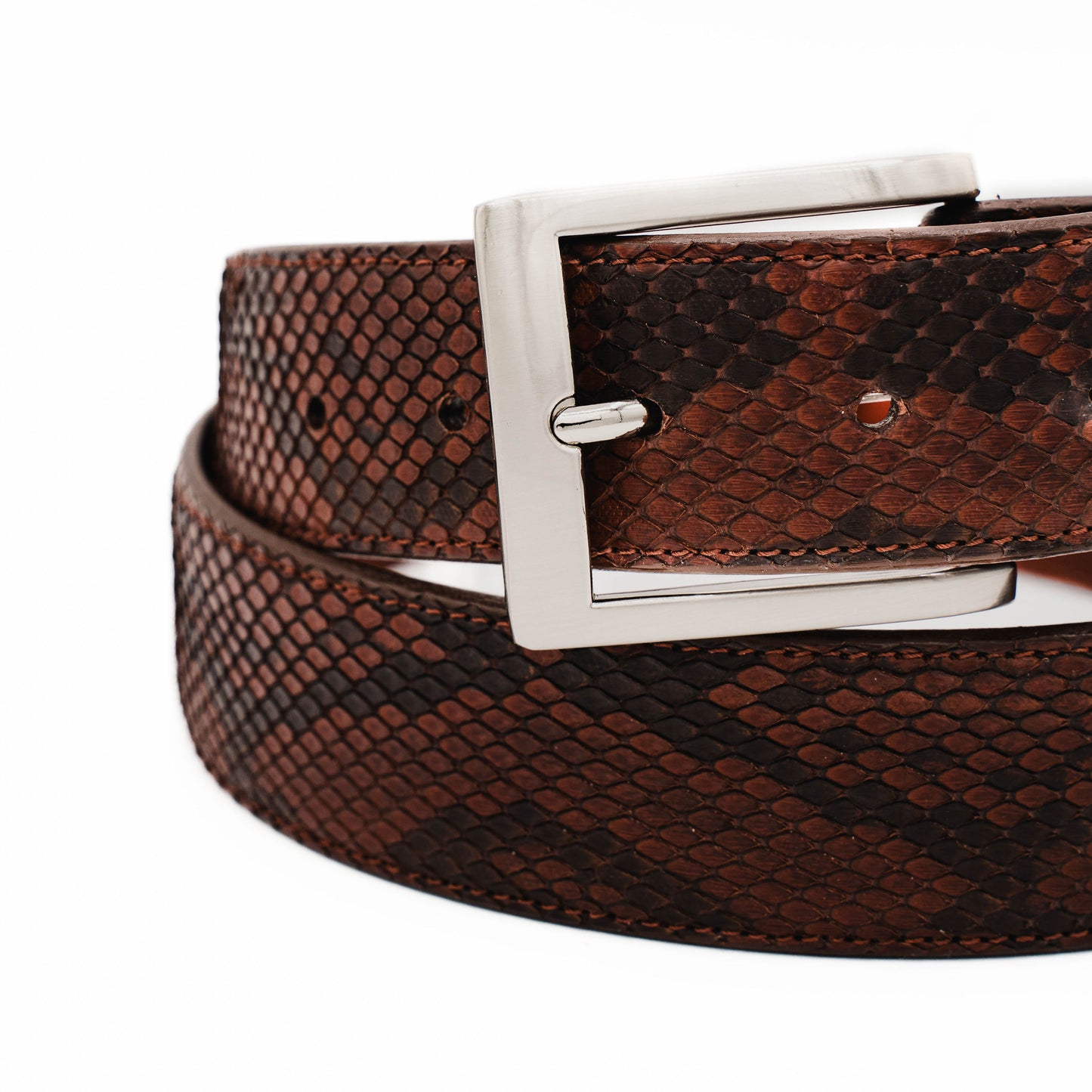 Cognac Python Leather Belt