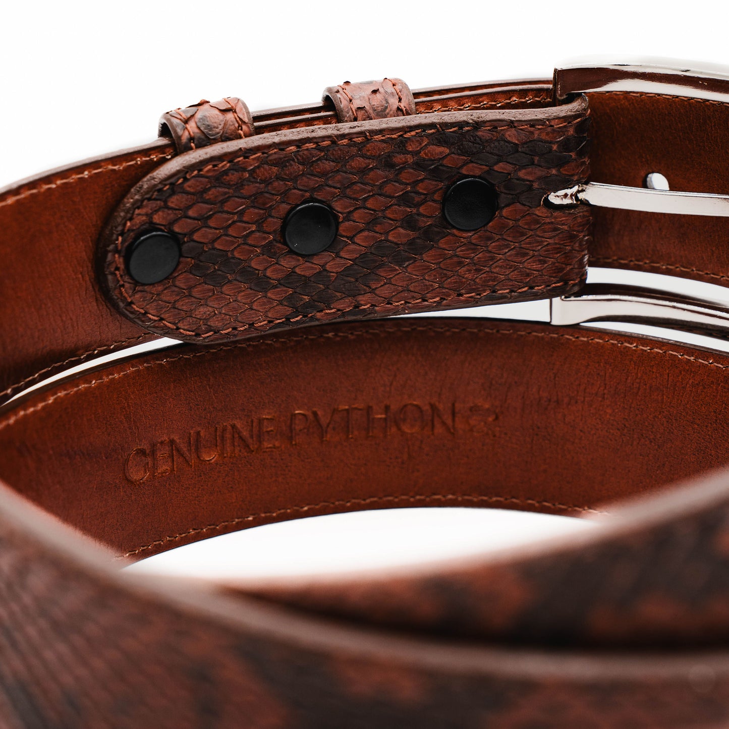 Cognac Python Leather Belt