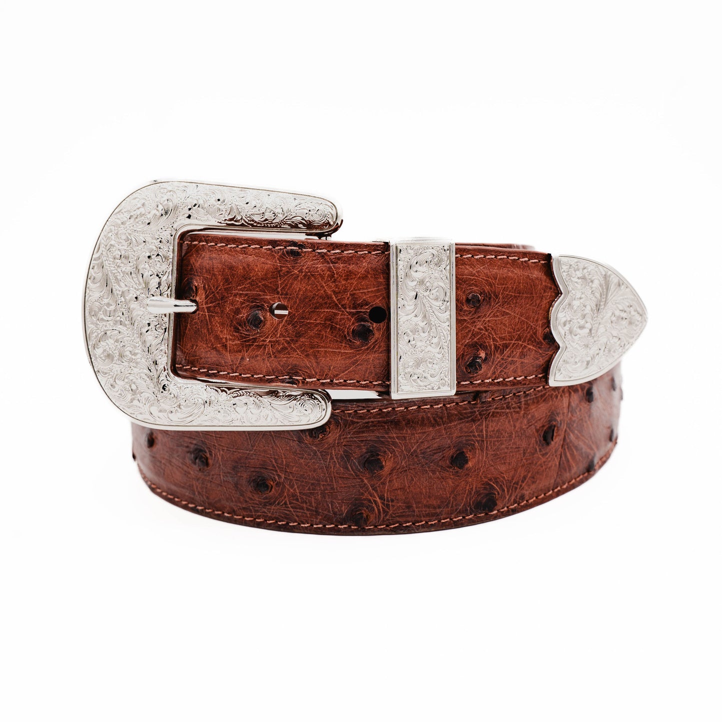 Cognac "The Taylor" Full Quill Ostrich Leather Belt