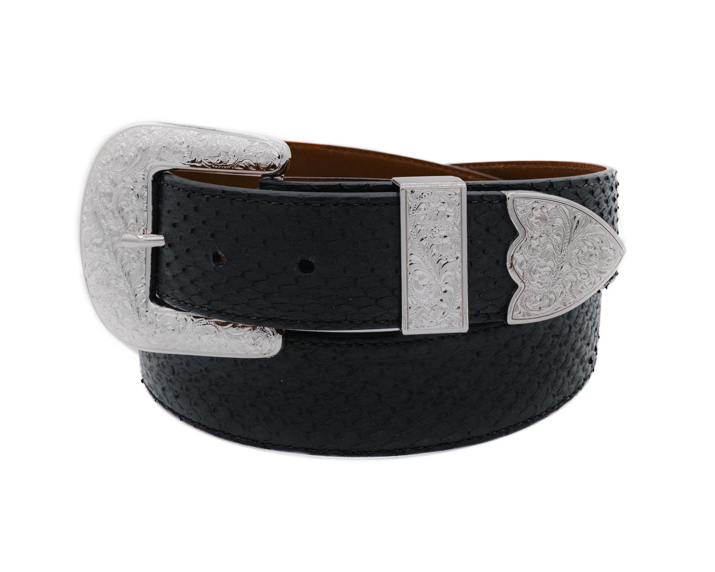 The "Taylor" Black Small Scale Python Leather Belt