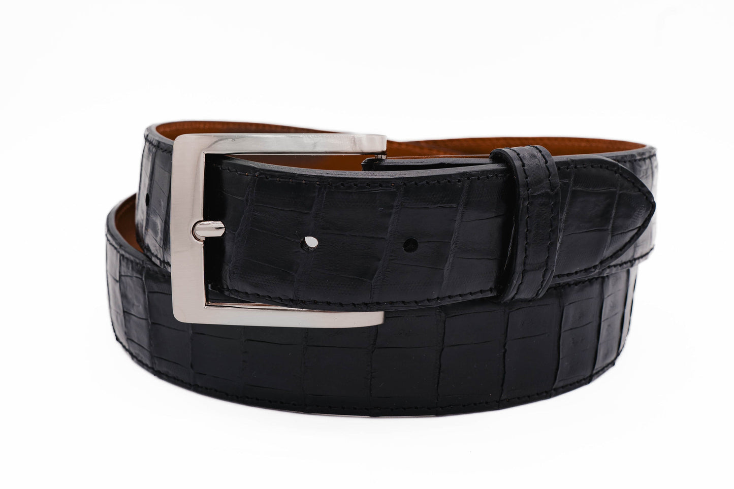 Black Caiman Crocodile Leather Belt