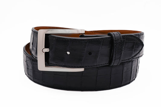 Black Caiman Crocodile Leather Belt