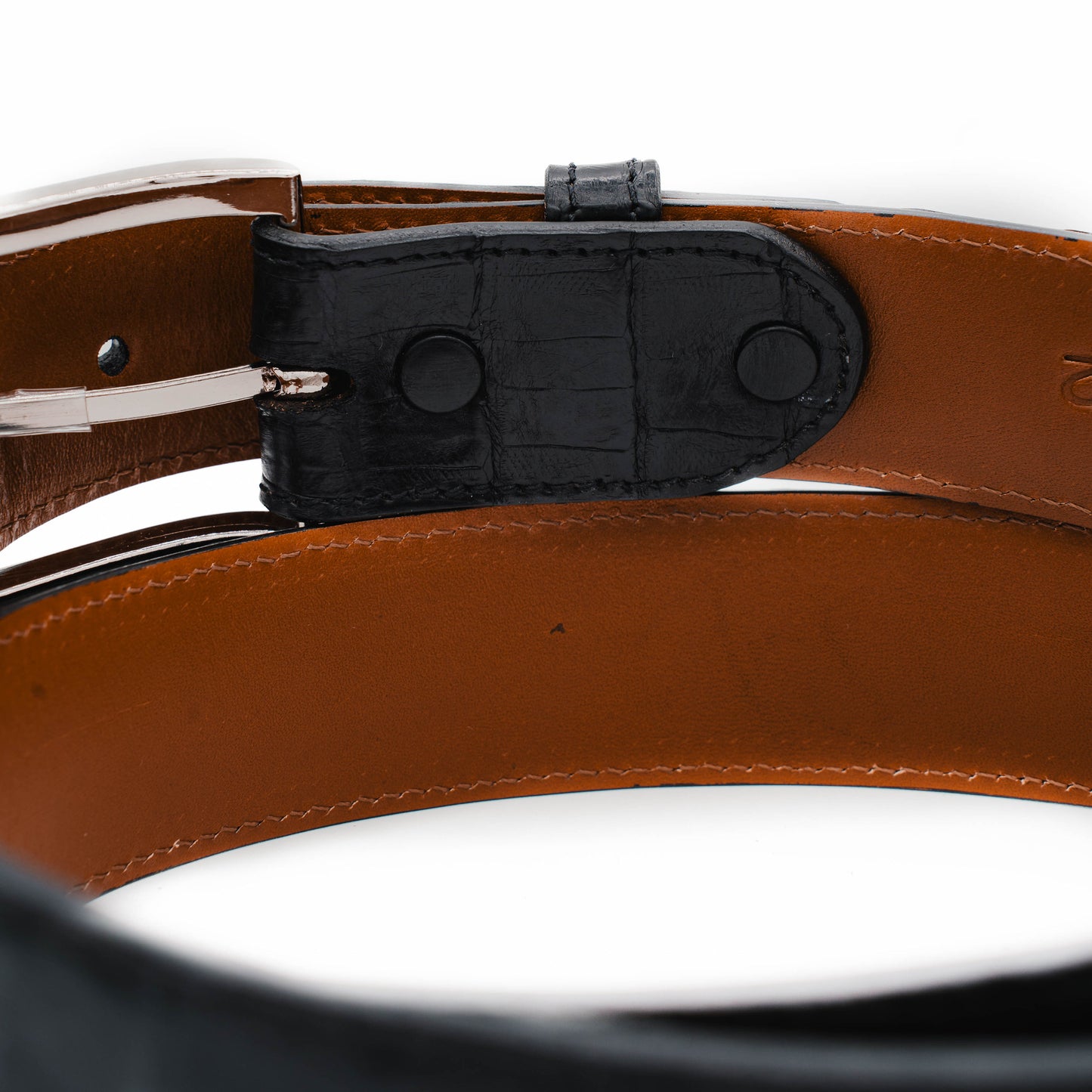 Black Caiman Crocodile Leather Belt