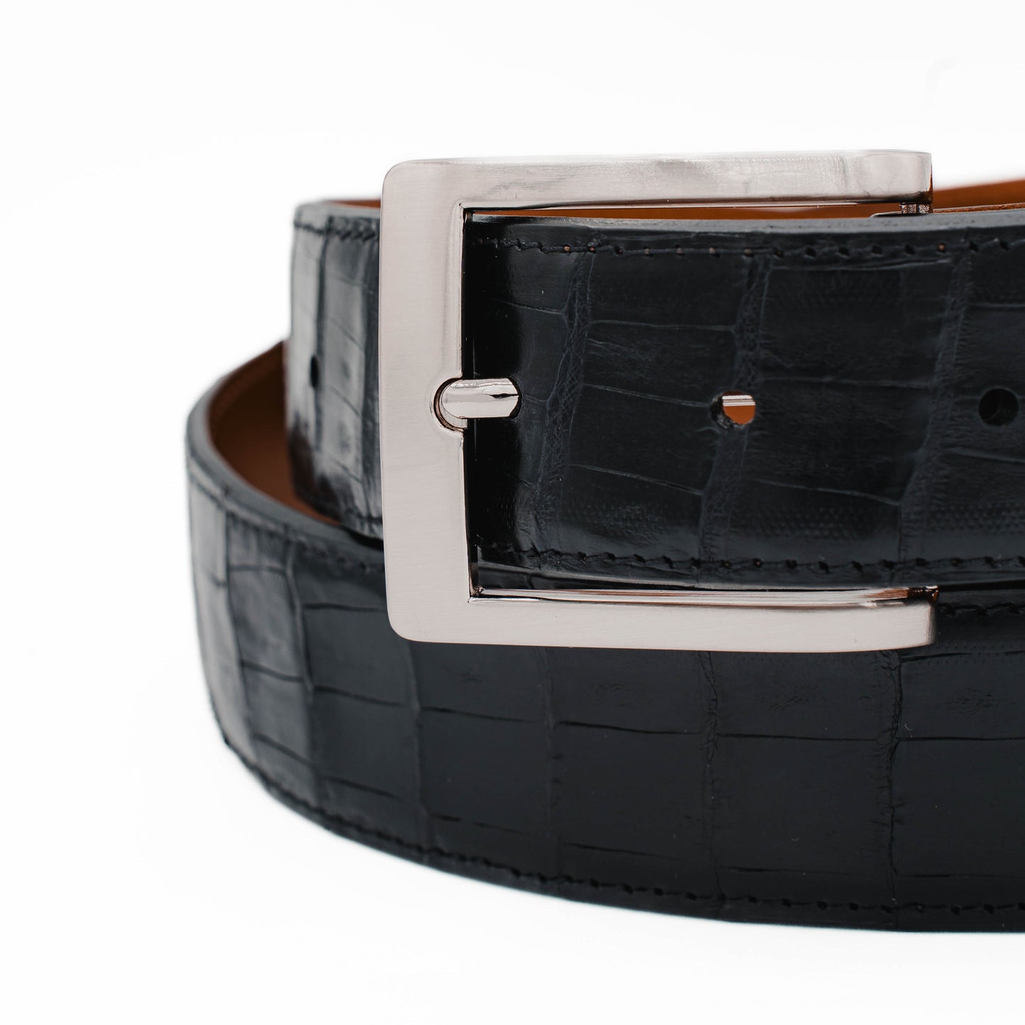 Black Caiman Crocodile Leather Belt