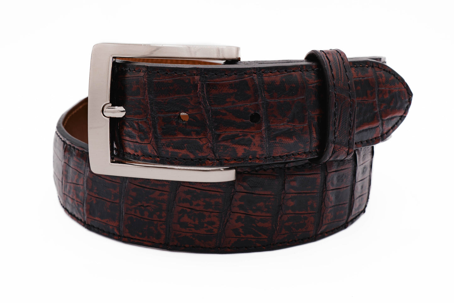 Black Cherry Caiman Crocodile Leather Belt