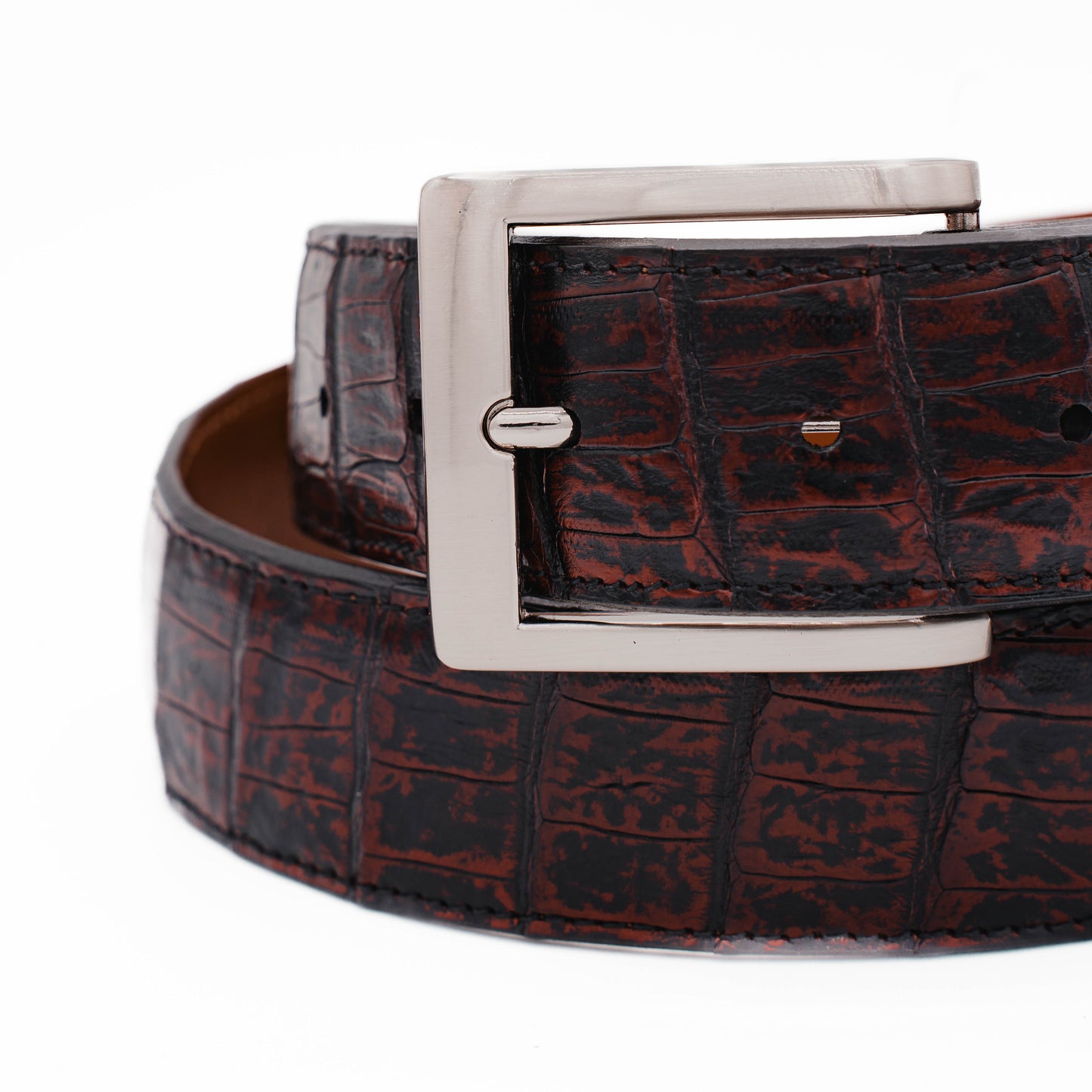 Black Cherry Caiman Crocodile Leather Belt