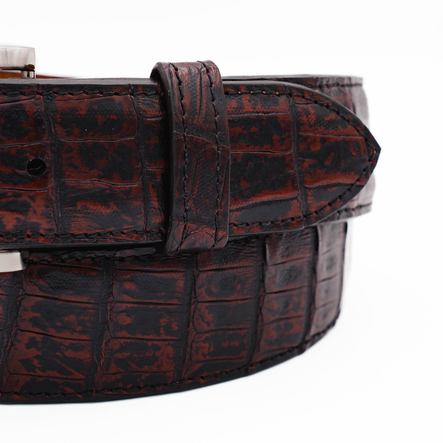 Black Cherry Caiman Crocodile Leather Belt
