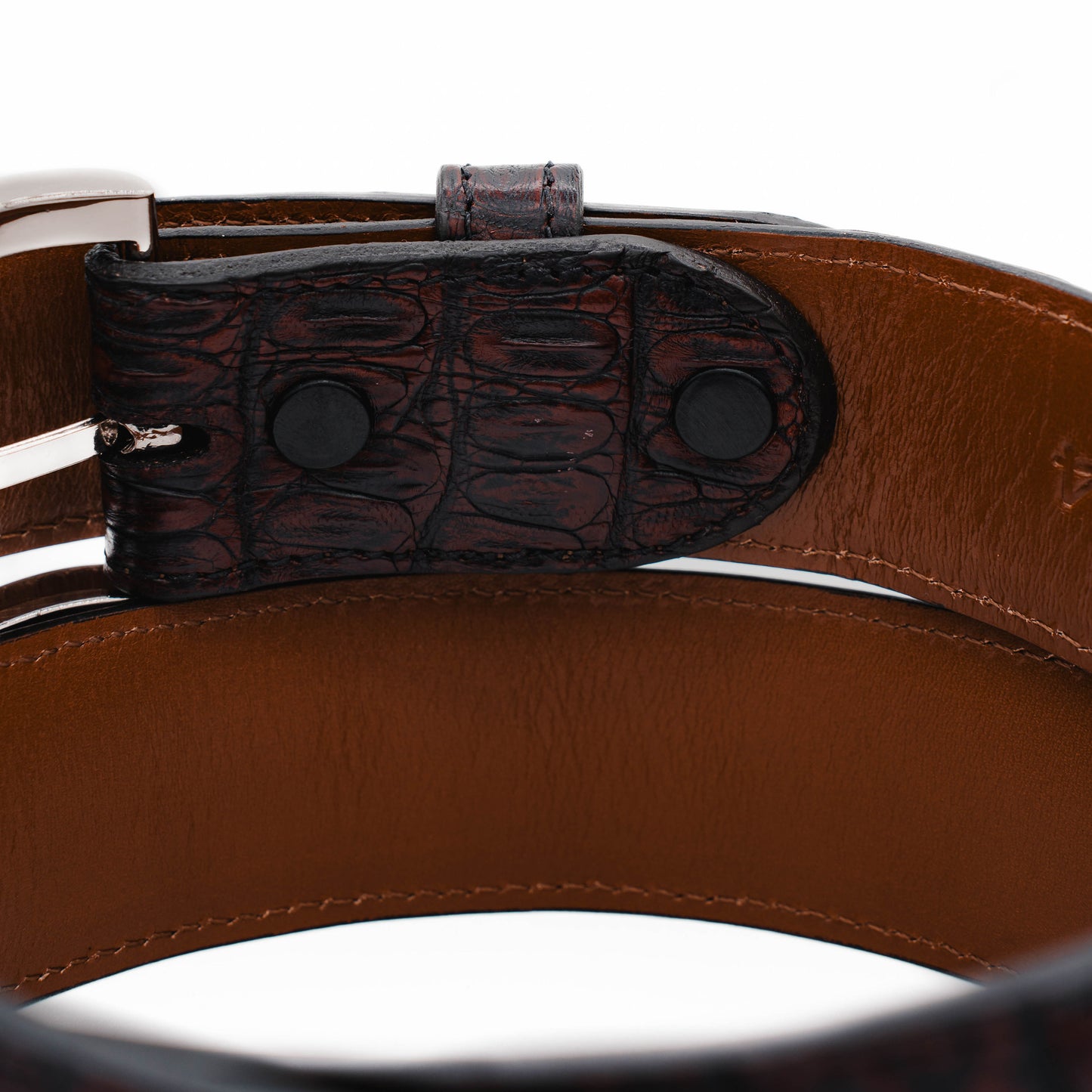 Black Cherry Caiman Crocodile Leather Belt