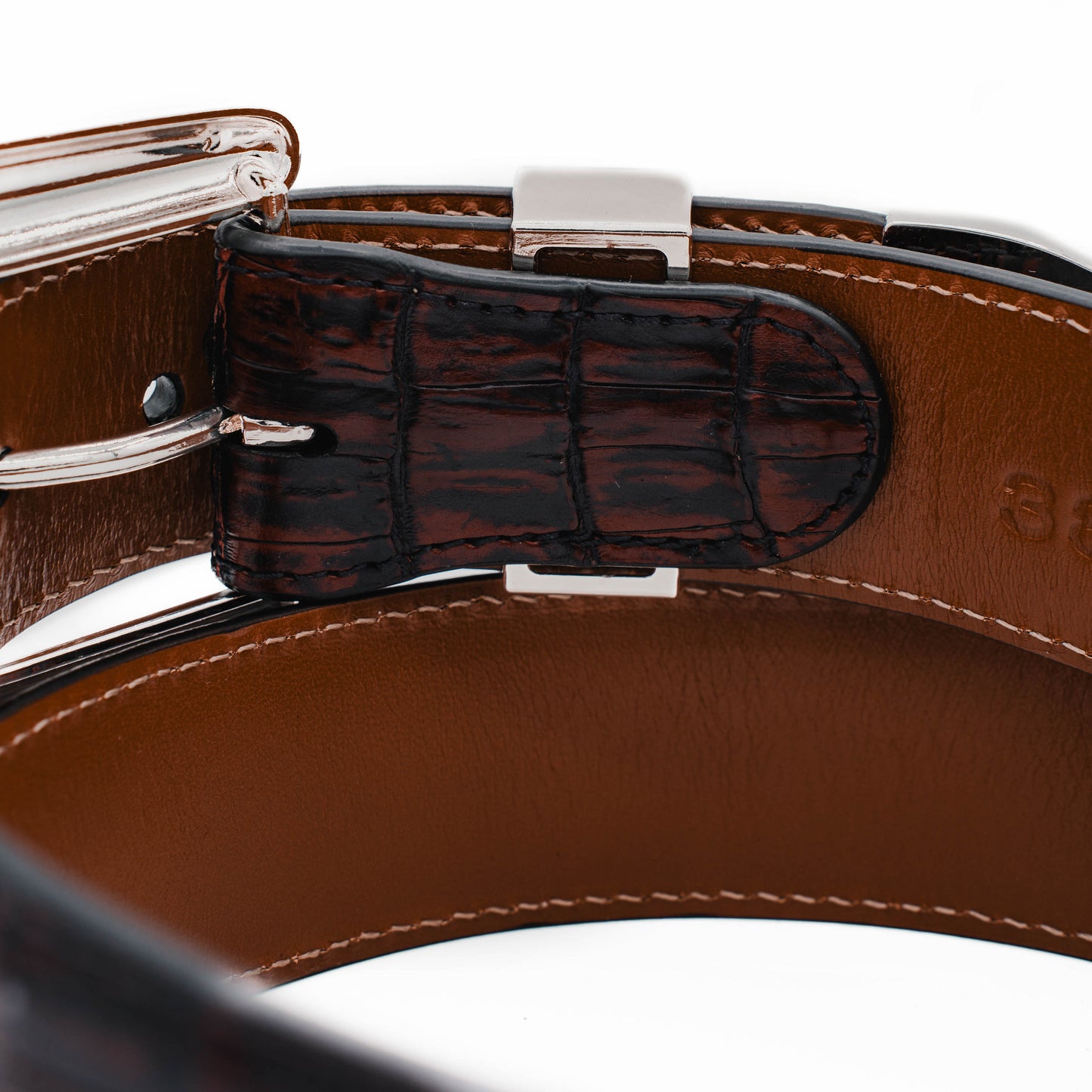The "Taylor" Black Cherry Crocodile Belly Leather Belt