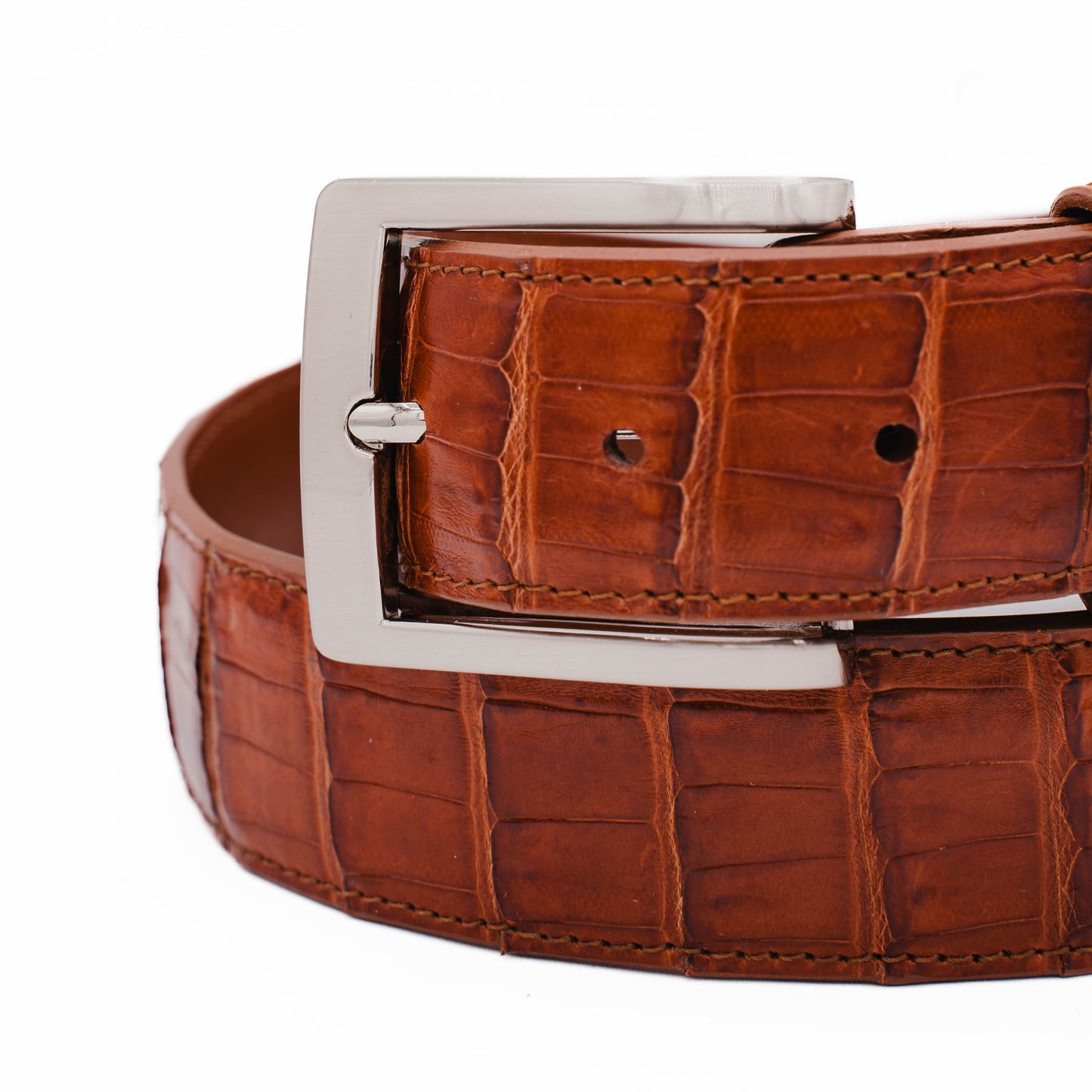 Cognac Caiman Crocodile Leather Belt