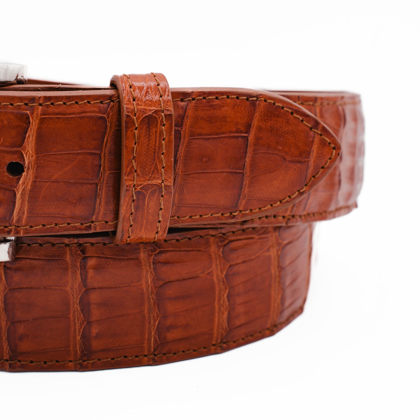 Cognac Caiman Crocodile Leather Belt