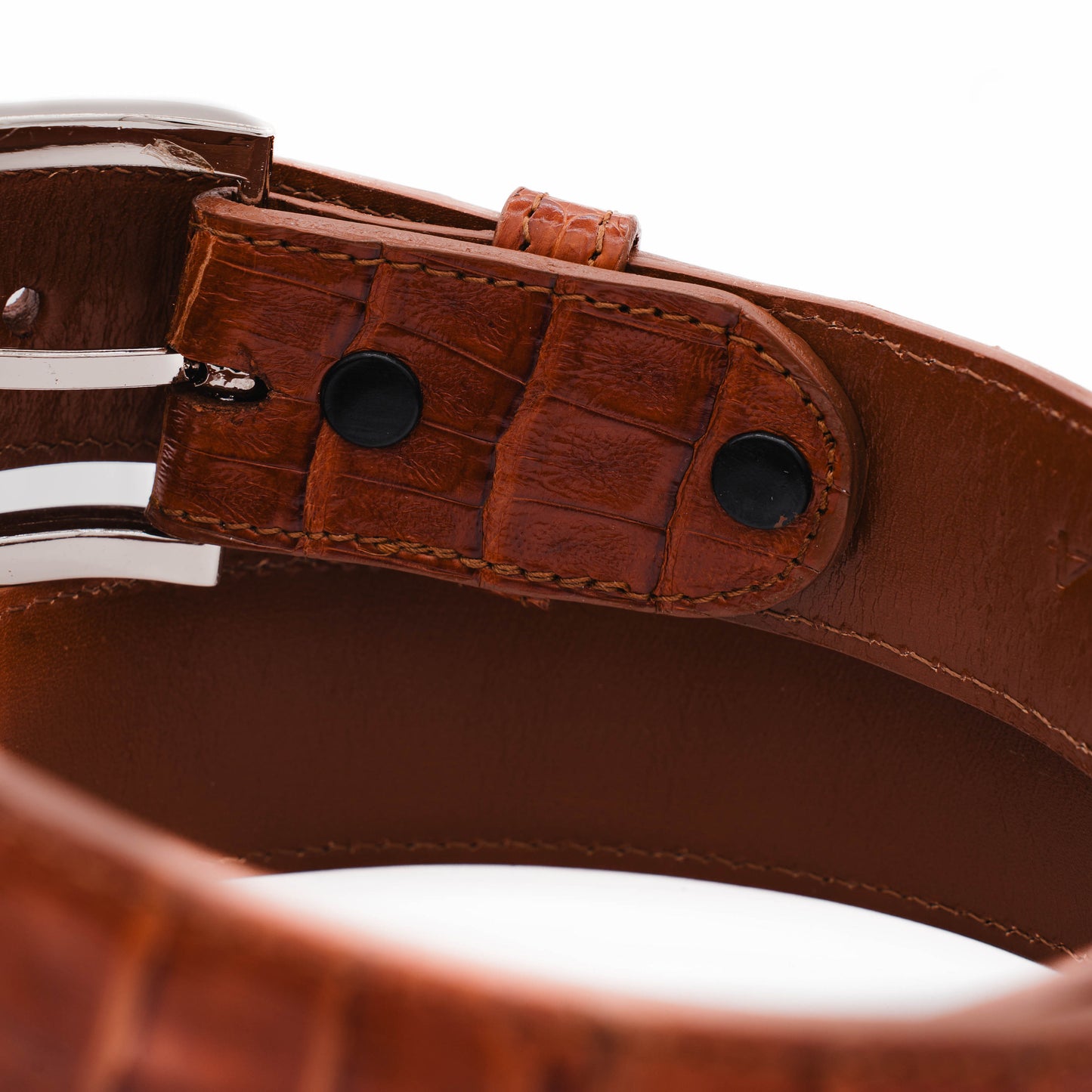 Cognac Caiman Crocodile Leather Belt