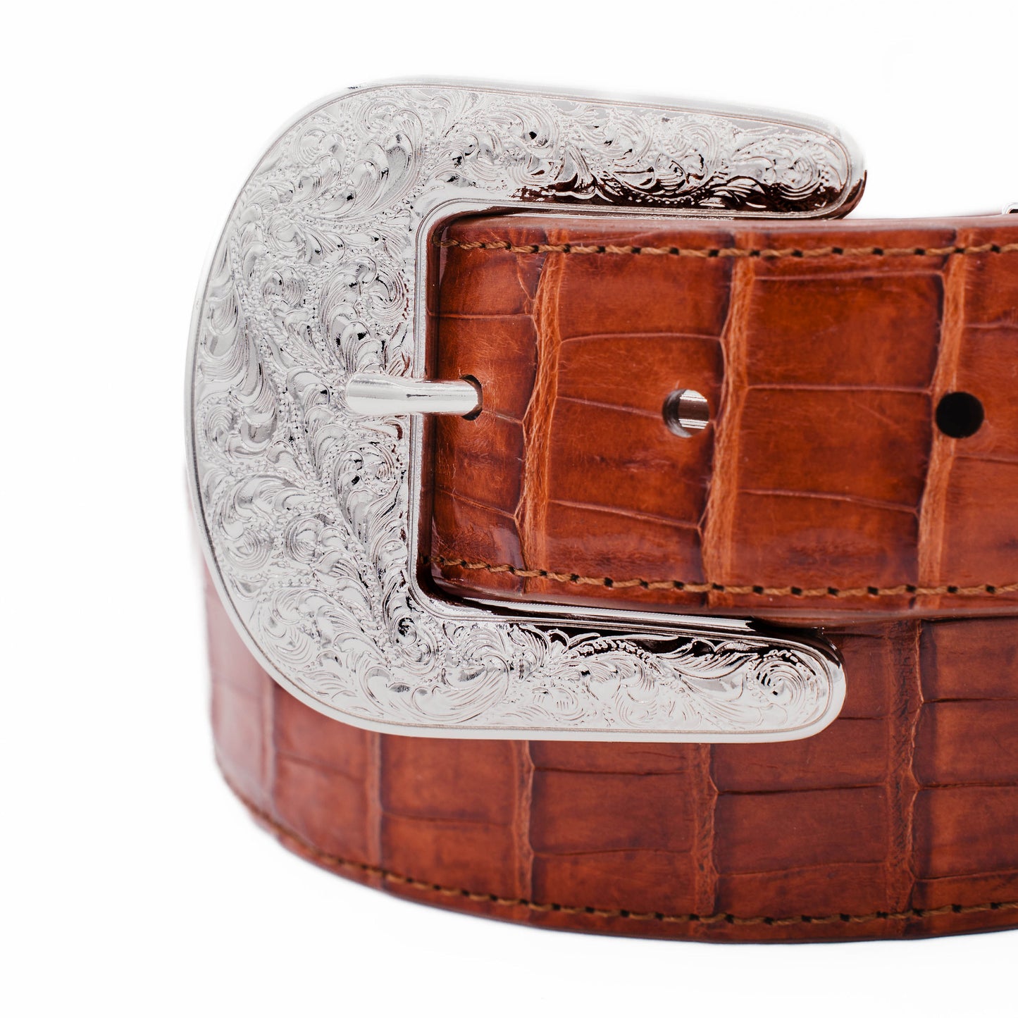 The "Taylor" Cognac Crocodile Belly Leather Belt