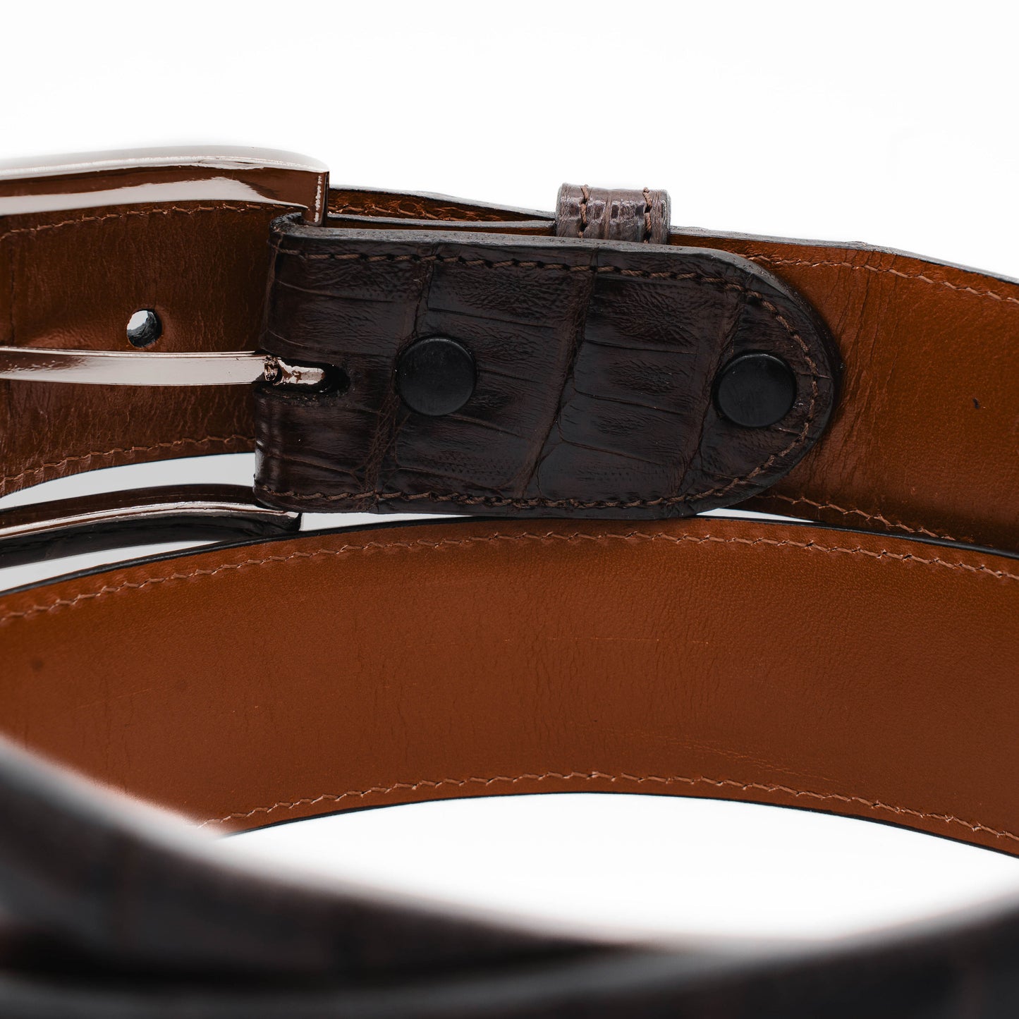 Dark Brown Caiman Crocodile Leather Belt