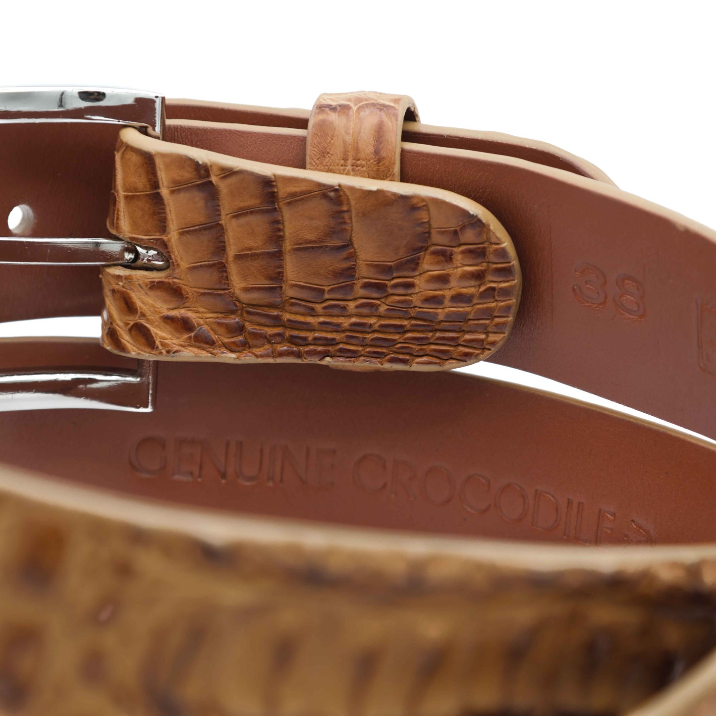 Hornback Tan Caiman Crocodile Leather Belt