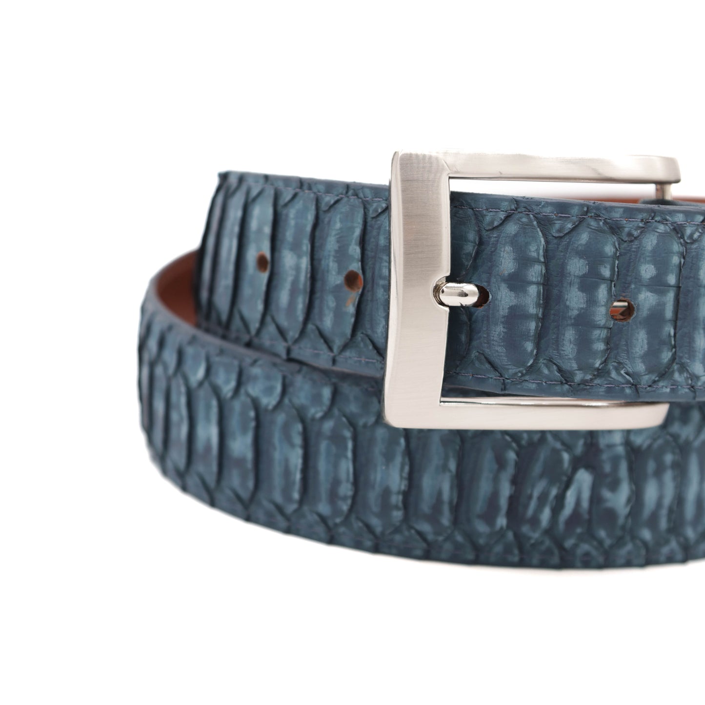 Center Cut Washed Blue Python Leather Belt