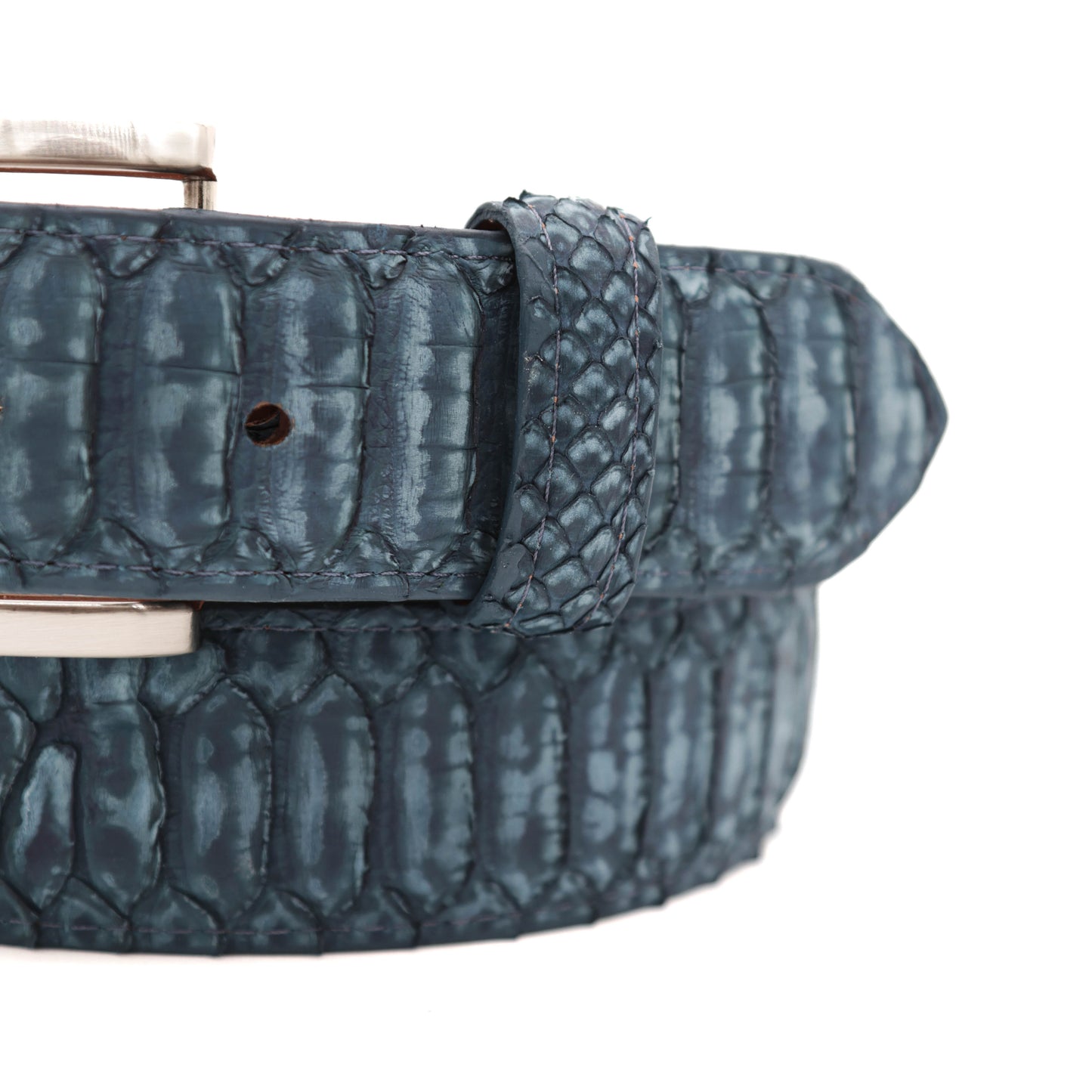 Center Cut Washed Blue Python Leather Belt