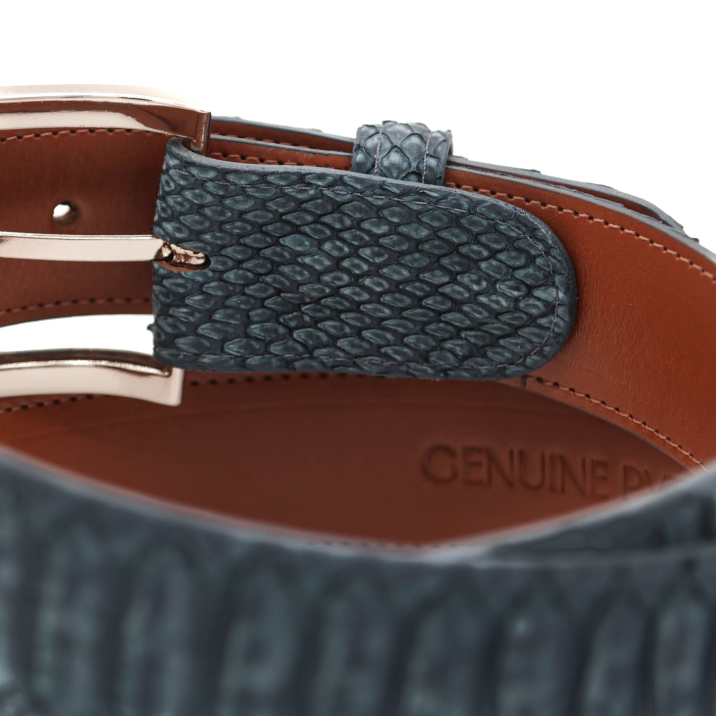 Center Cut Washed Blue Python Leather Belt