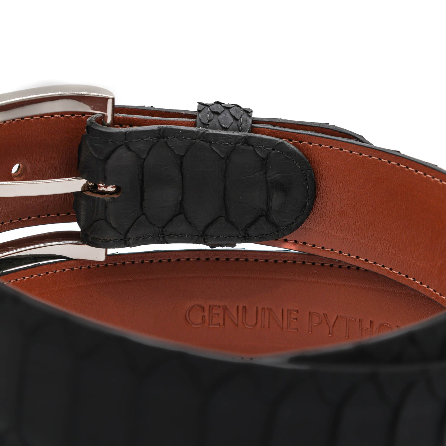 Center Cut Black Python Leather Belt