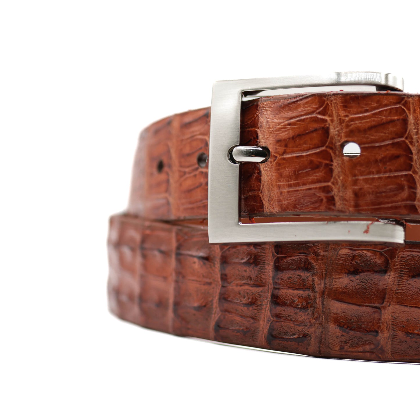 Cognac Alligator Double Tail Leather Belt