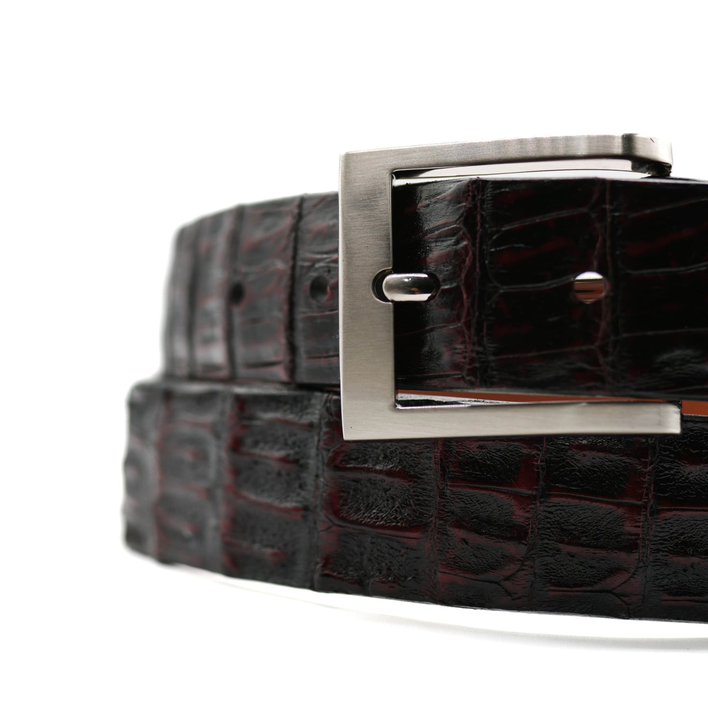 Black Cherry Alligator Double Tail Leather Belt