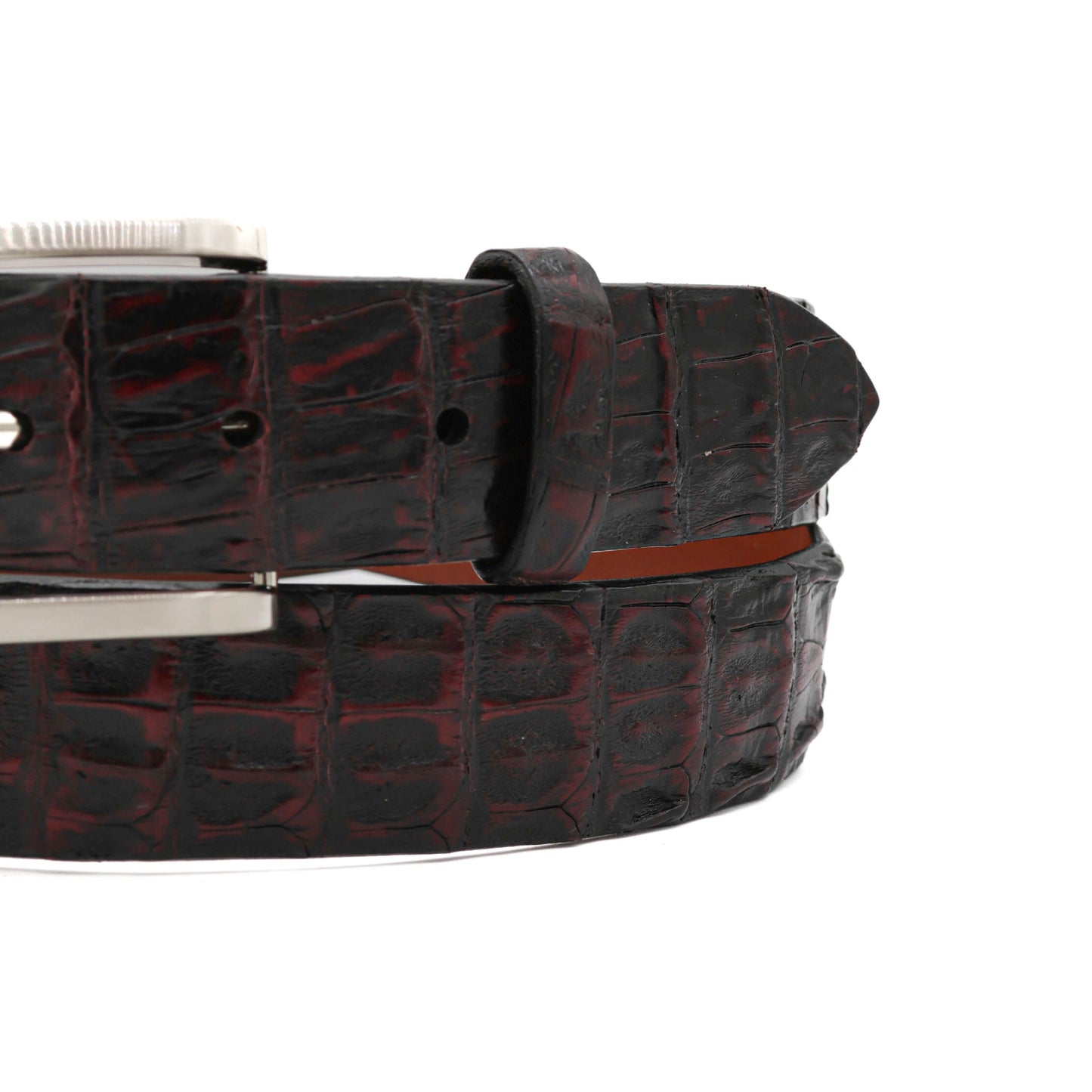 Black Cherry Alligator Double Tail Leather Belt