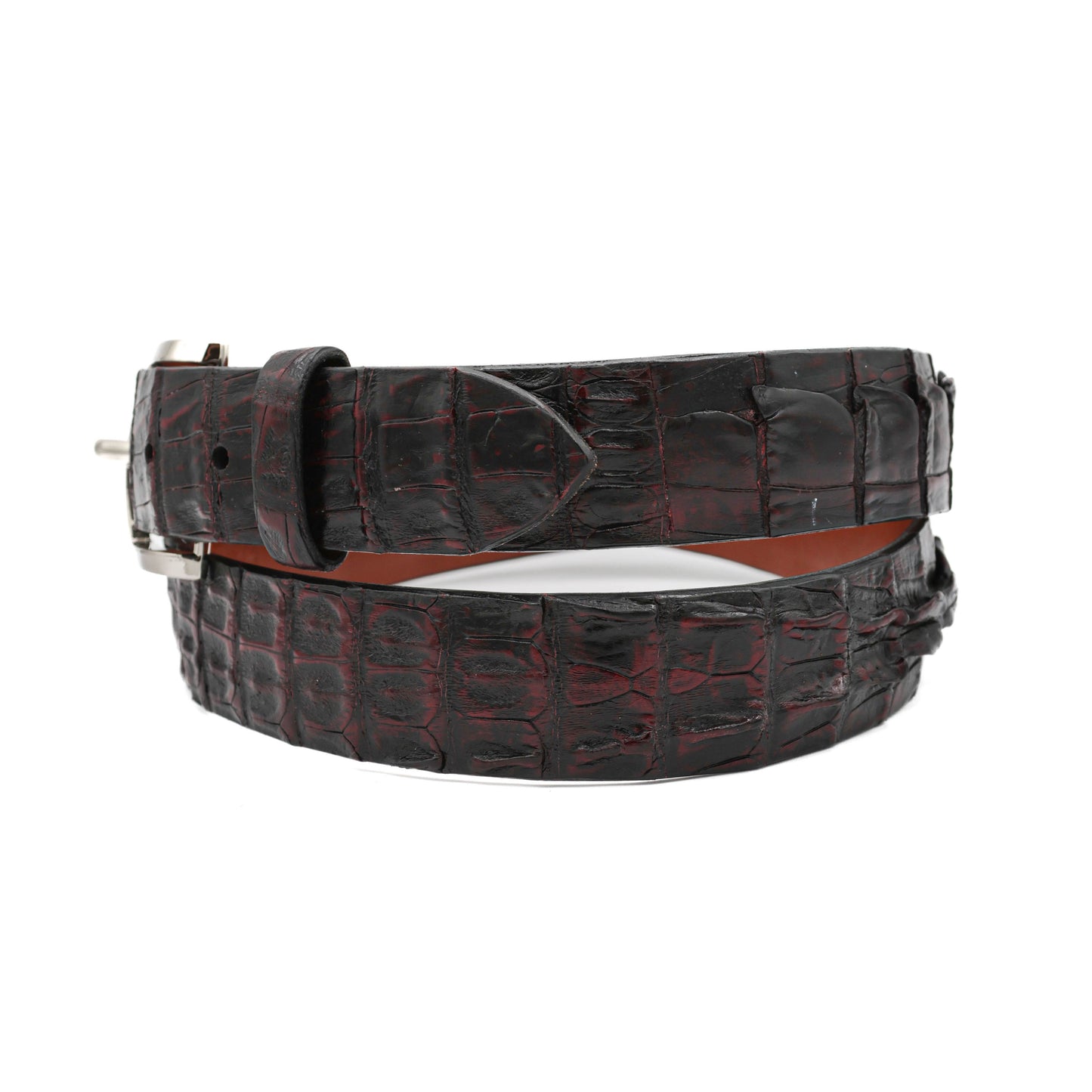 Black Cherry Alligator Double Tail Leather Belt
