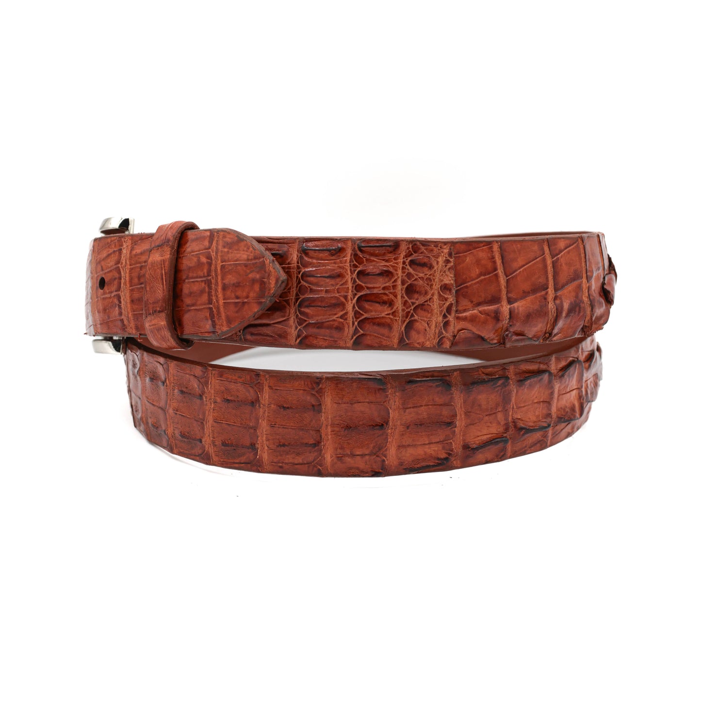 Cognac Alligator Double Tail Leather Belt