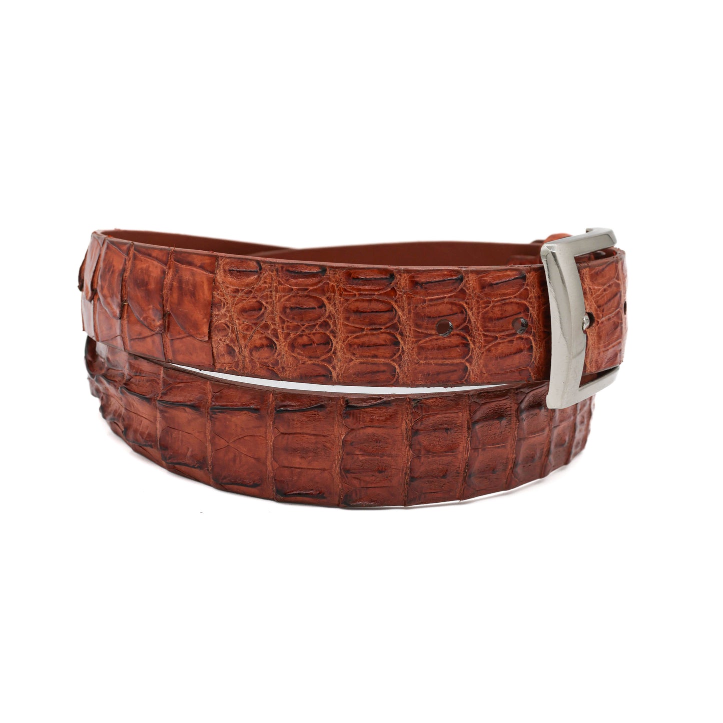 Cognac Alligator Double Tail Leather Belt