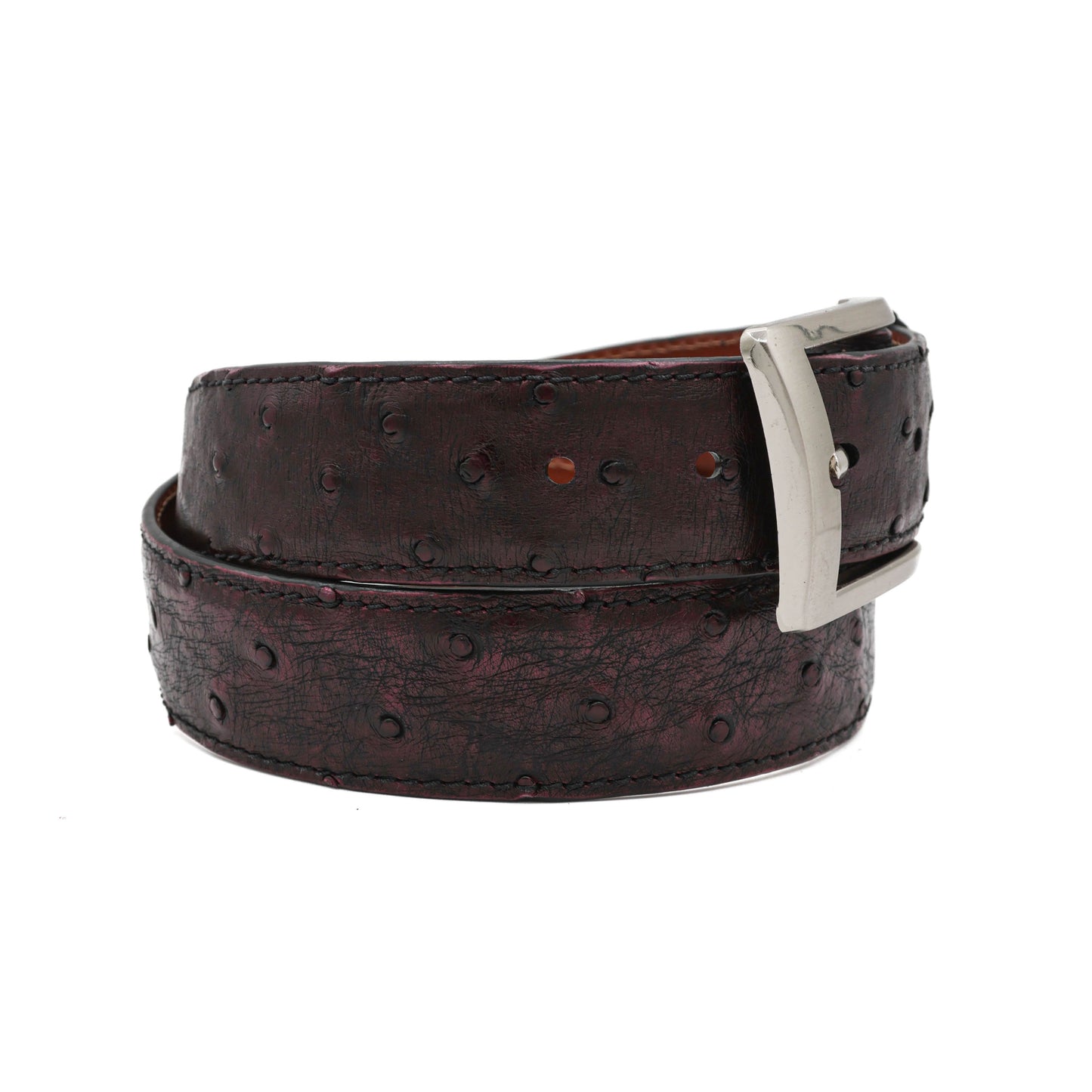 Black Cherry Full Quill Ostrich Leather Belt