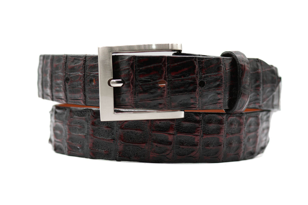 Black Cherry Alligator Double Tail Leather Belt