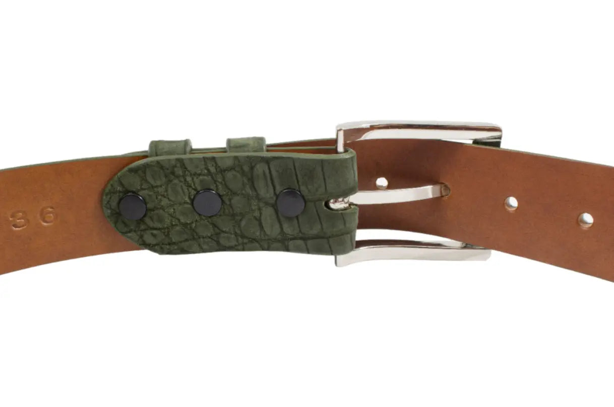 AAA ULTRA Suede Olive Green Alligator Leather Belt