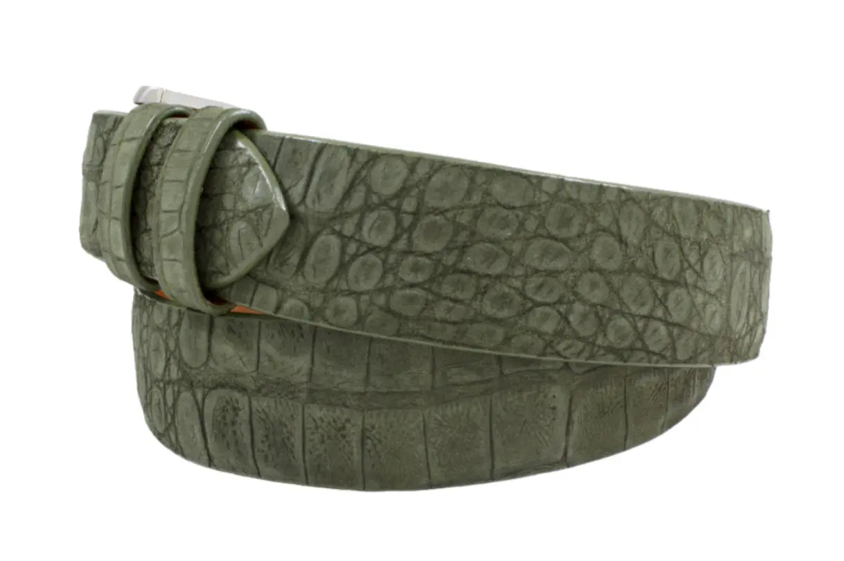 AAA ULTRA Suede Olive Green Alligator Leather Belt
