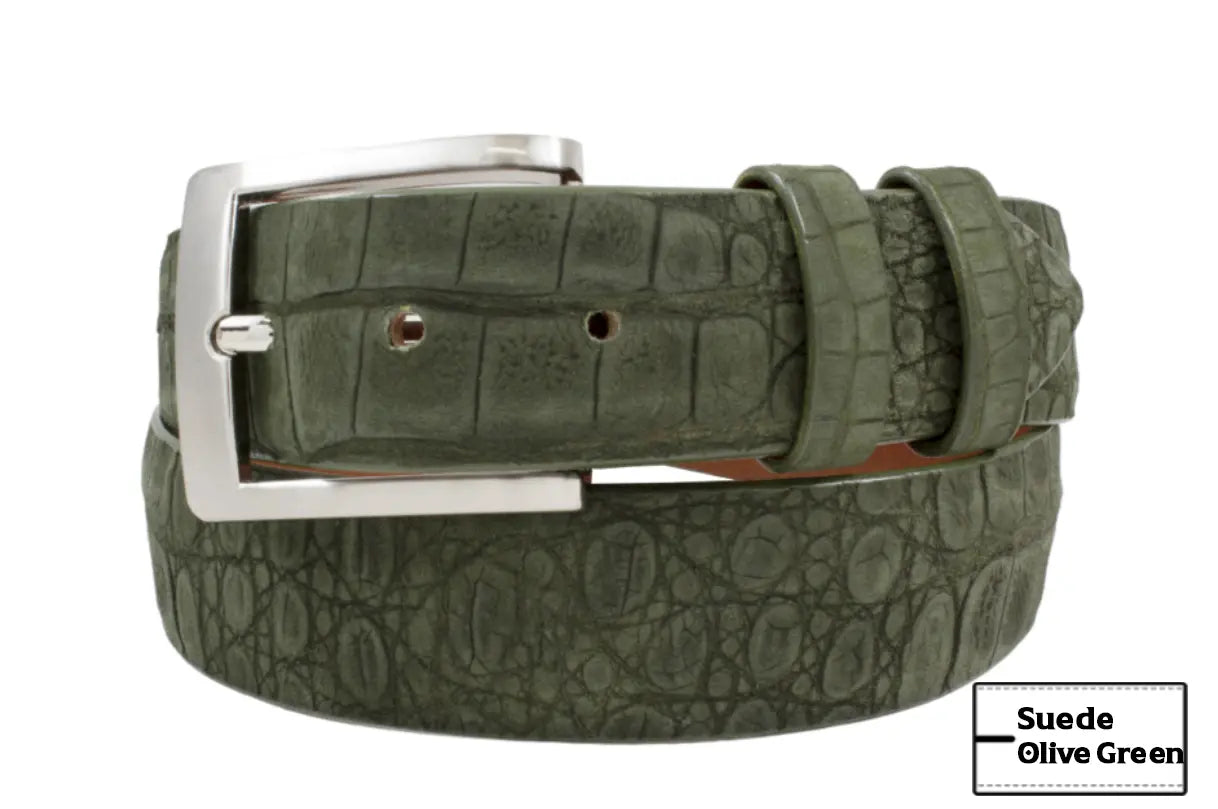 AAA ULTRA Suede Olive Green Alligator Leather Belt