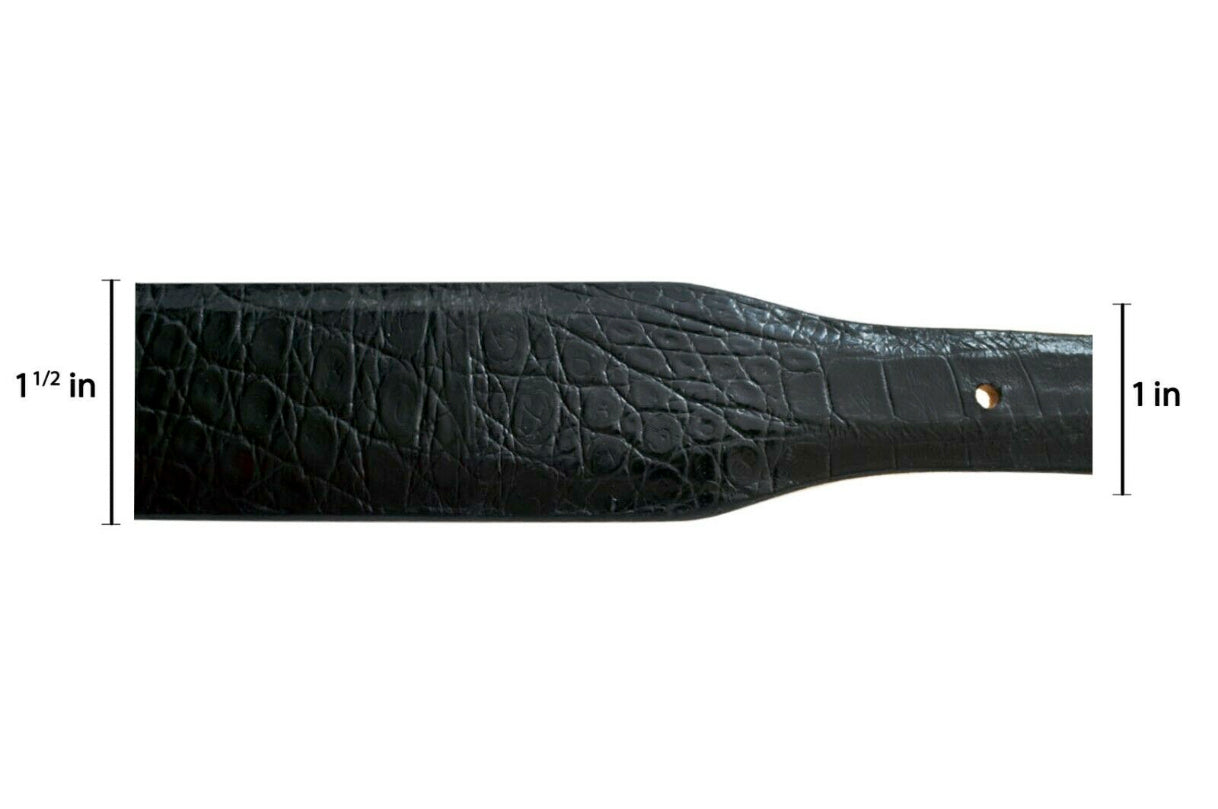 Solid Sterling Silver Three-Piece Buckle Set Black Alligator Tapered Leather Belt