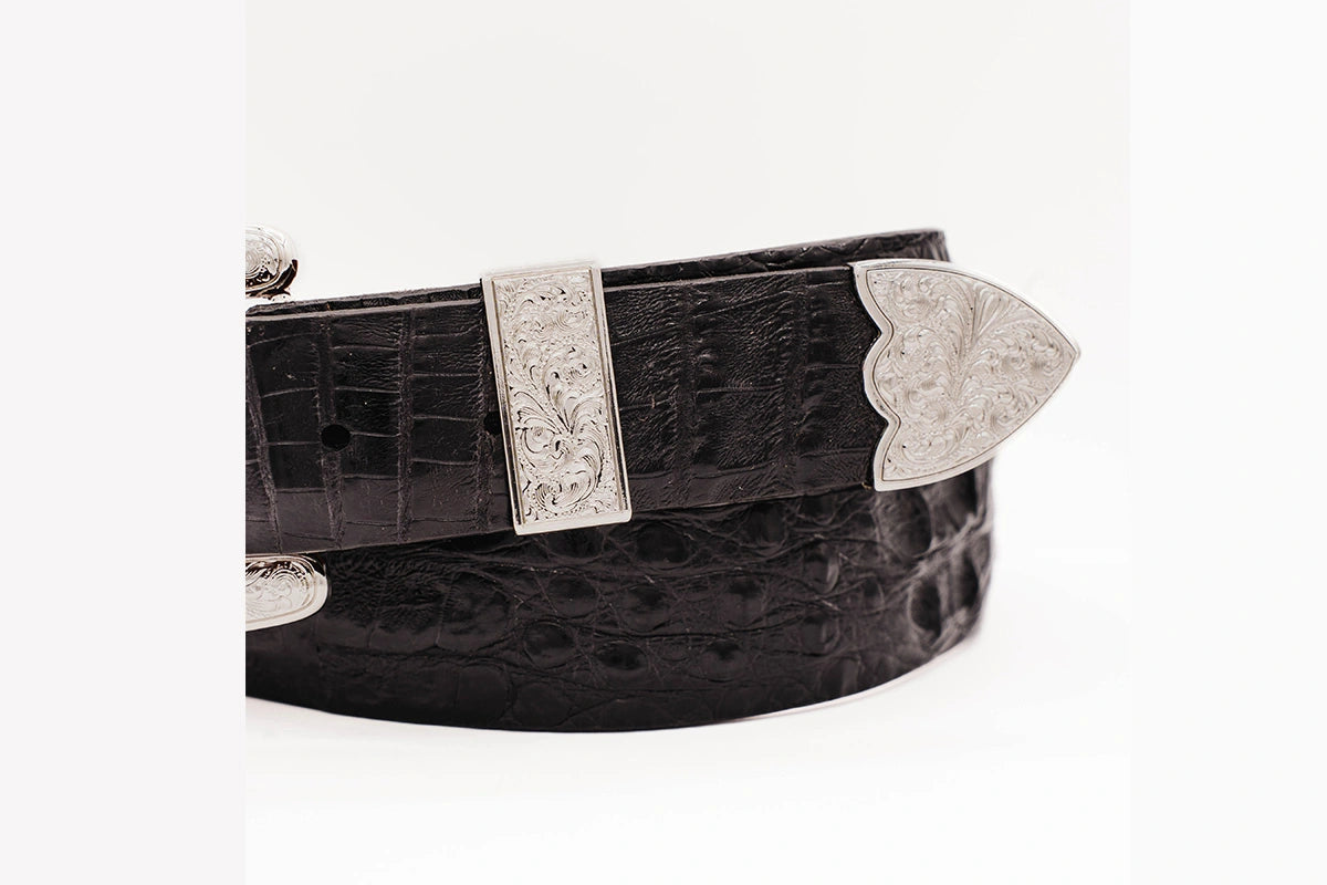 Black Caiman Hornback "The Taylor" Crocodile Leather Belt