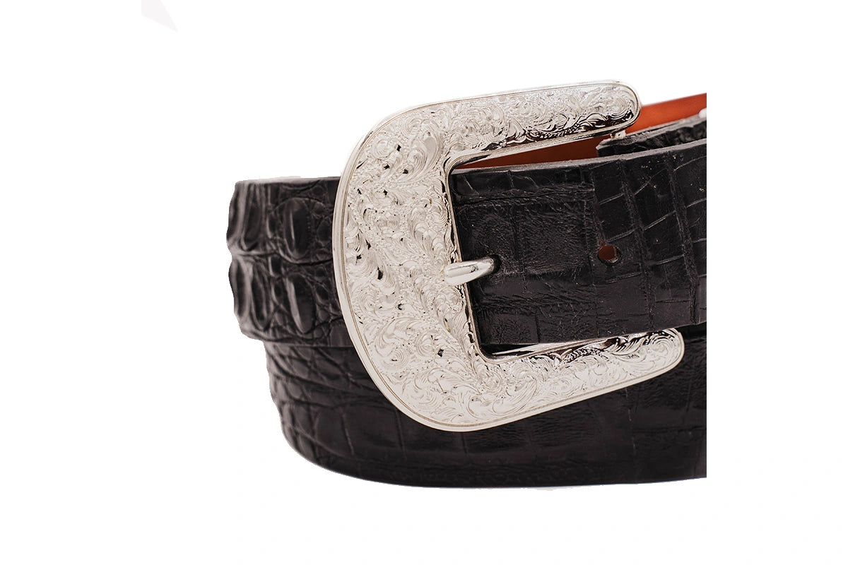 Black Caiman Hornback "The Taylor" Crocodile Leather Belt