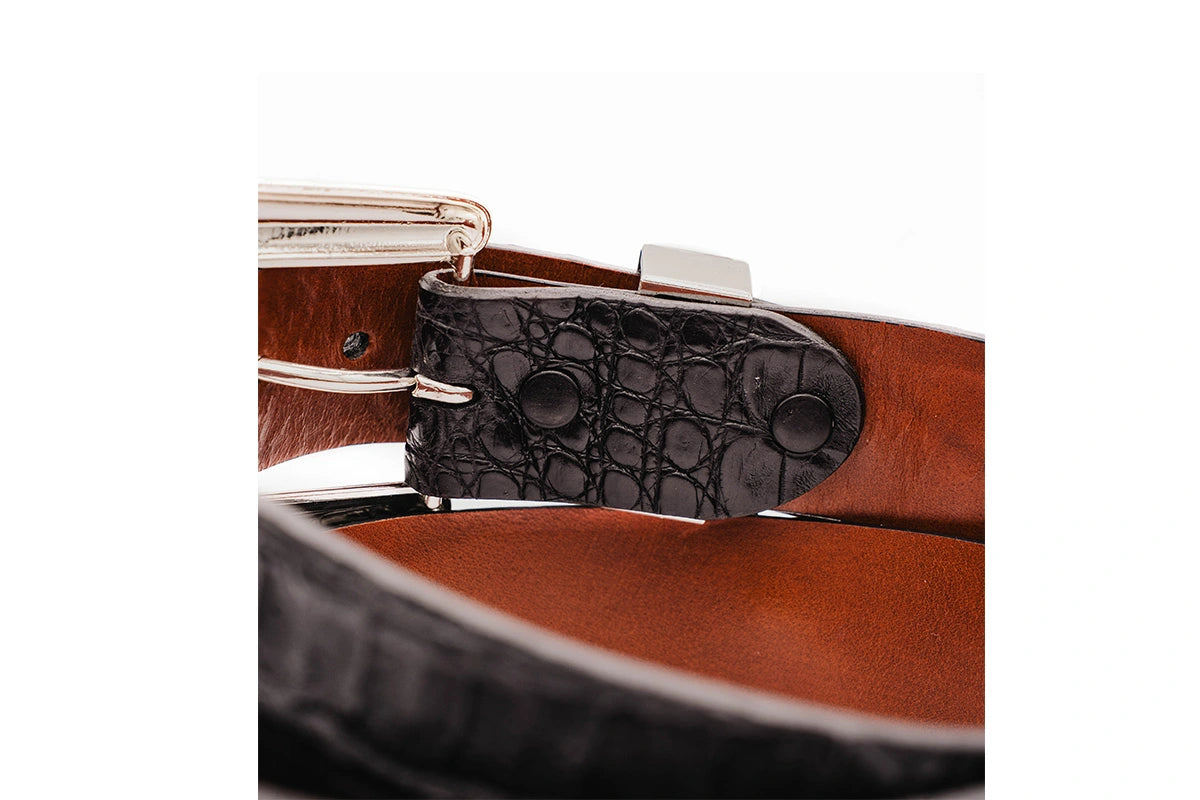 Black Caiman Hornback "The Taylor" Crocodile Leather Belt
