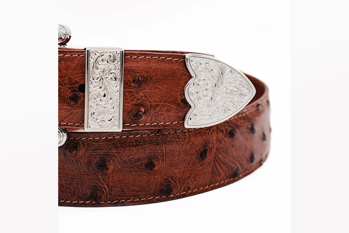 Cognac "The Taylor" Full Quill Ostrich Leather Belt