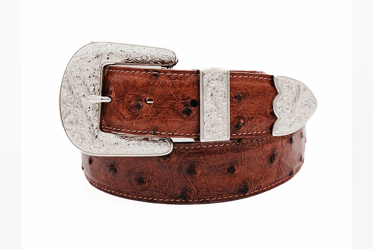Cognac "The Taylor" Full Quill Ostrich Leather Belt