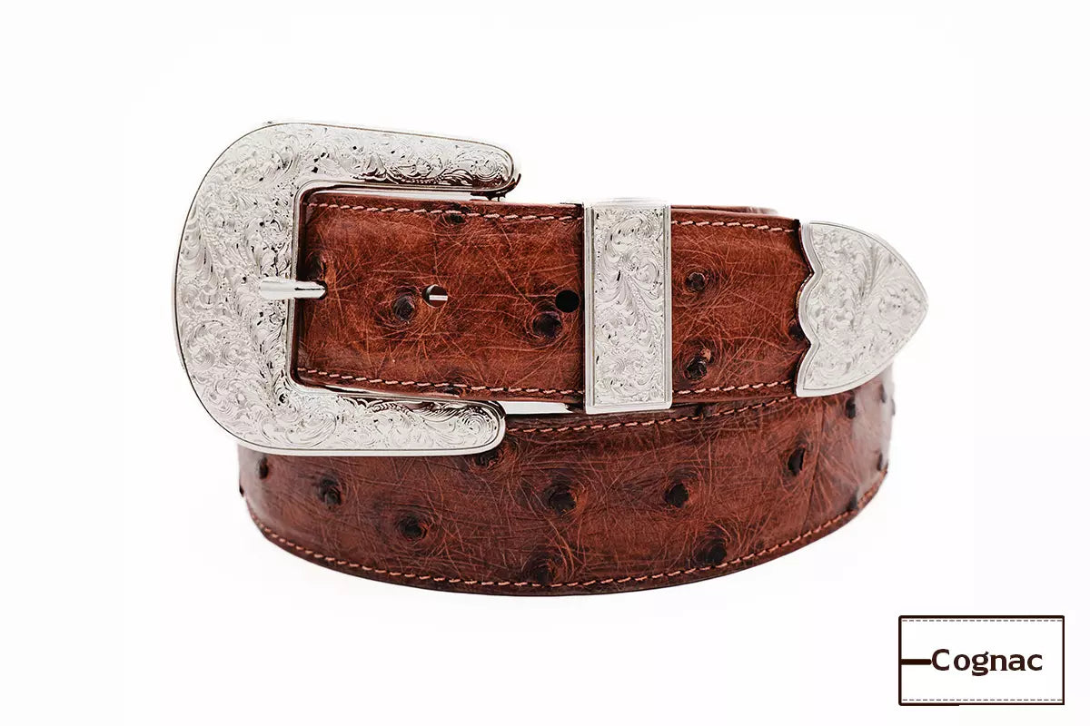 Cognac "The Taylor" Full Quill Ostrich Leather Belt