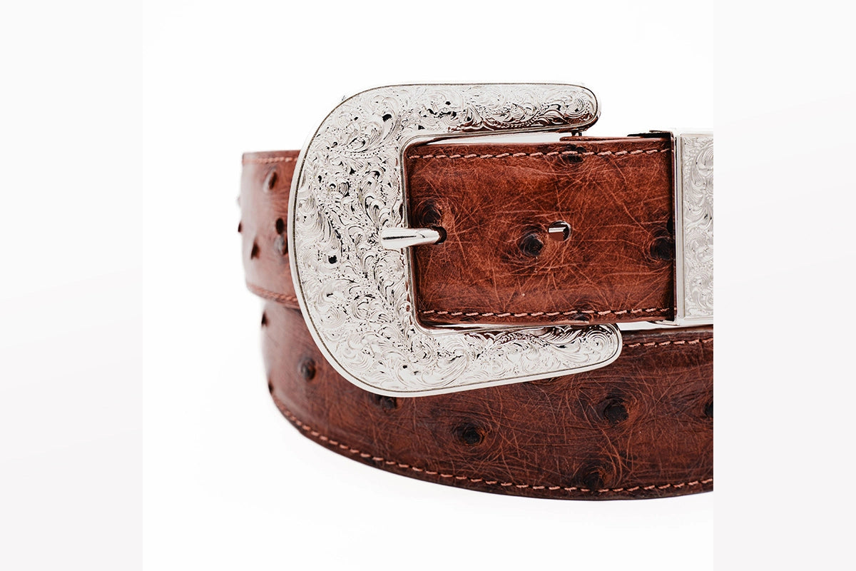 Cognac "The Taylor" Full Quill Ostrich Leather Belt