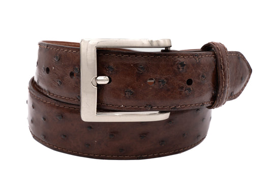 Full Quill Ostrich Brown Leather Belt